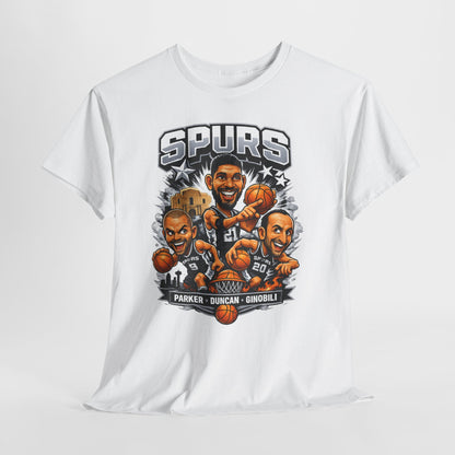 Spurs Legends T-Shirt — Parker, Duncan & Ginobili Cartoon Basketball Tee