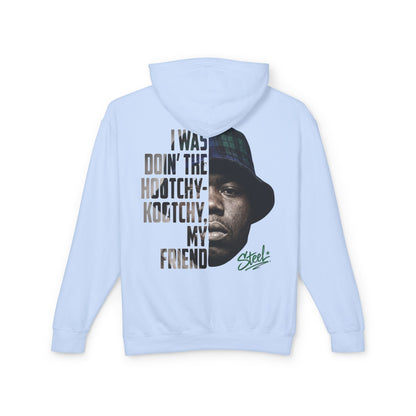 Steel "Juice" Graphic Hoodie — "I Was Doin' the Hootchy-Kootchy, My Friend" Vintage Movie Portrait