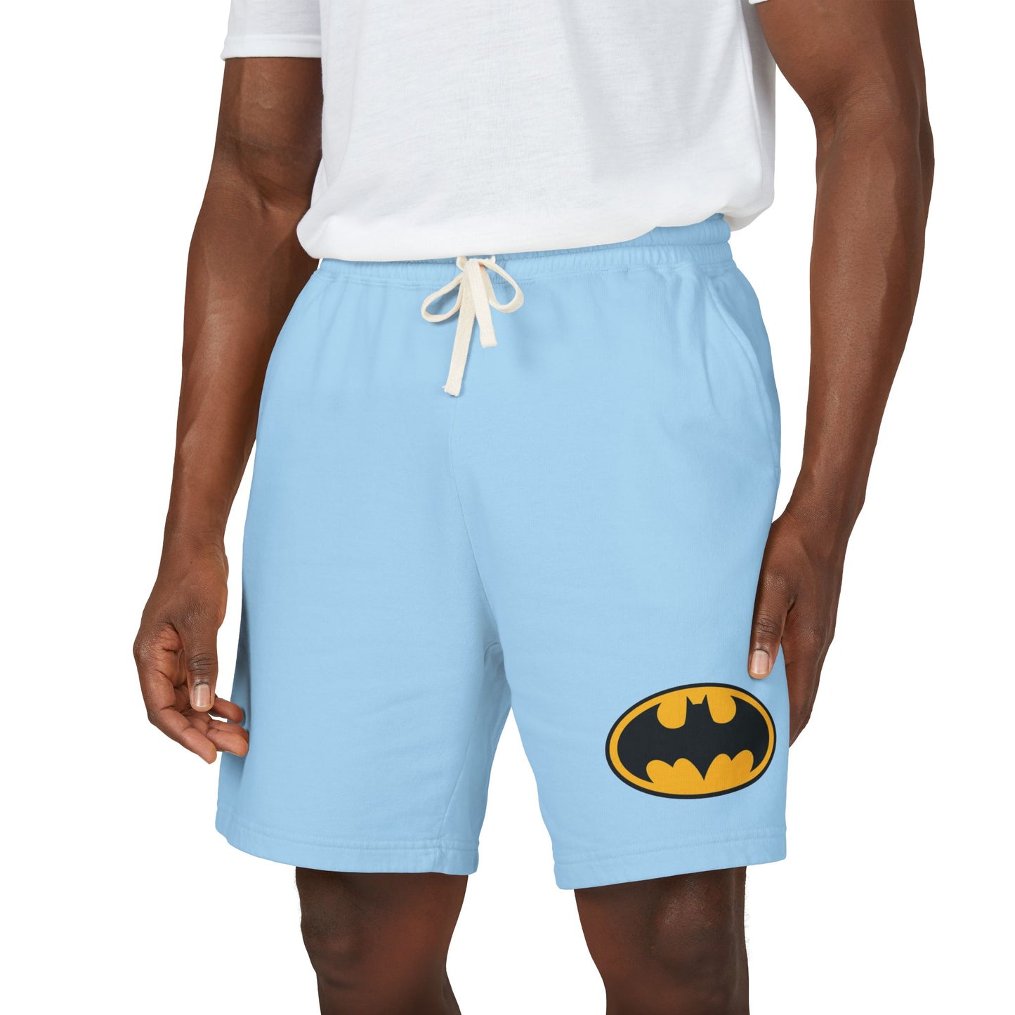 Batman Logo Fleece Sweat Shorts — Lightweight Garment-Dyed Lounge Shorts