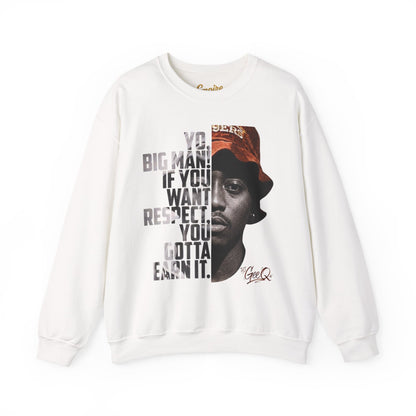 DJ Gee Q - Respect Is Earned Crewneck Sweatshirt – Motivational Hip-Hop Portrait Design