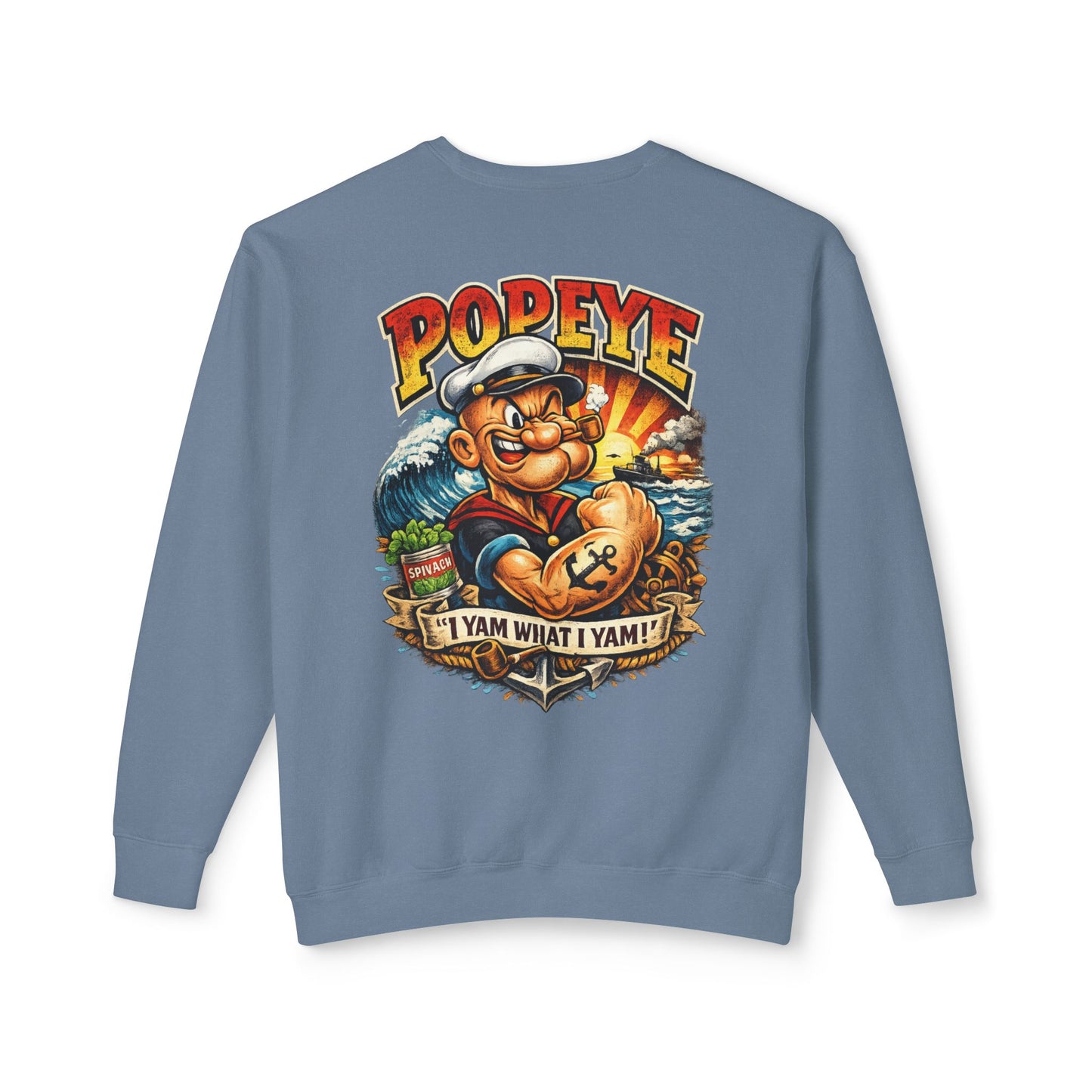 Popeye Graphic Crewneck Sweatshirt — "I Yam What I Yam" Vintage Sailor Tee
