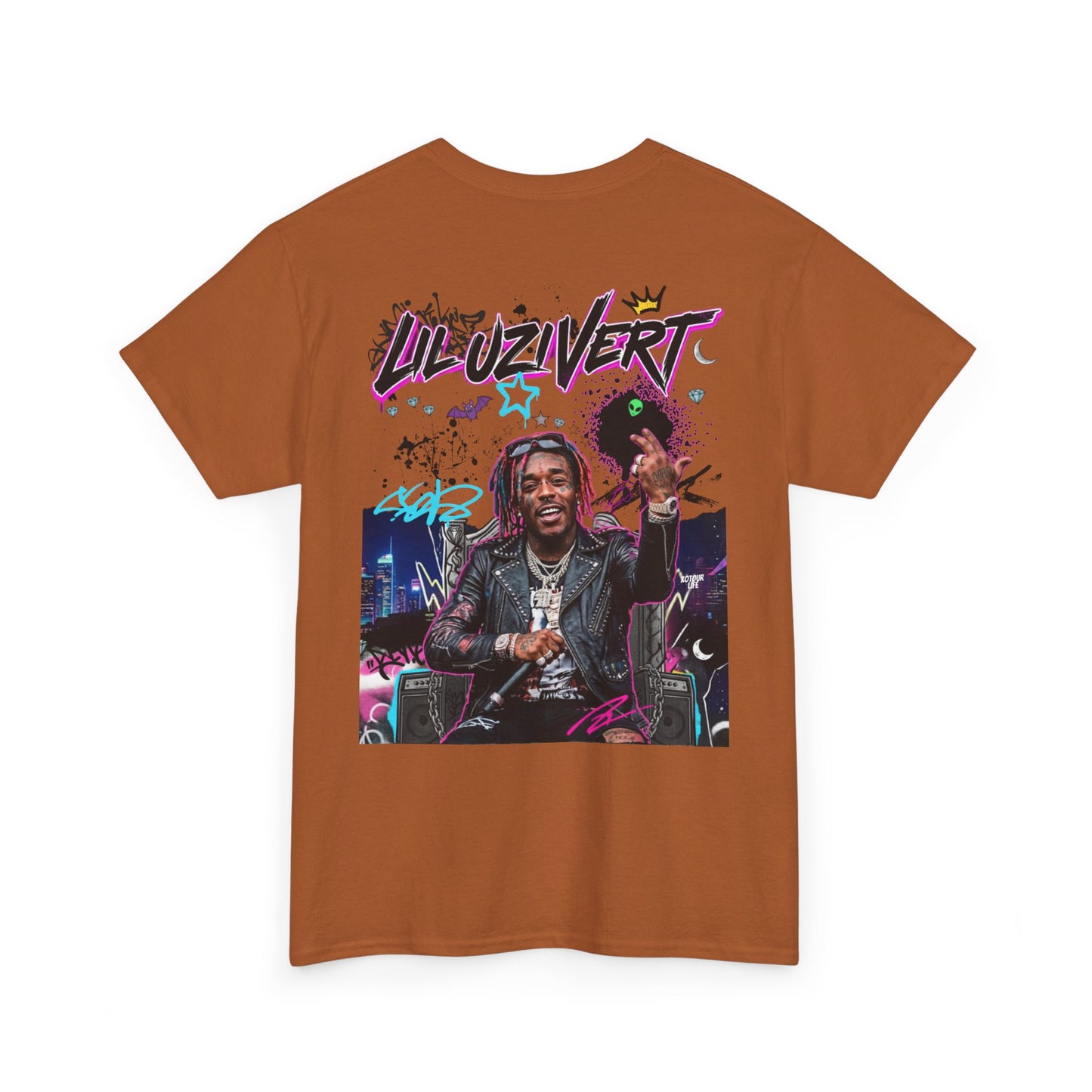 Lil Uzi Graphic Tee — Retro Neon Logo & Photo Back Print