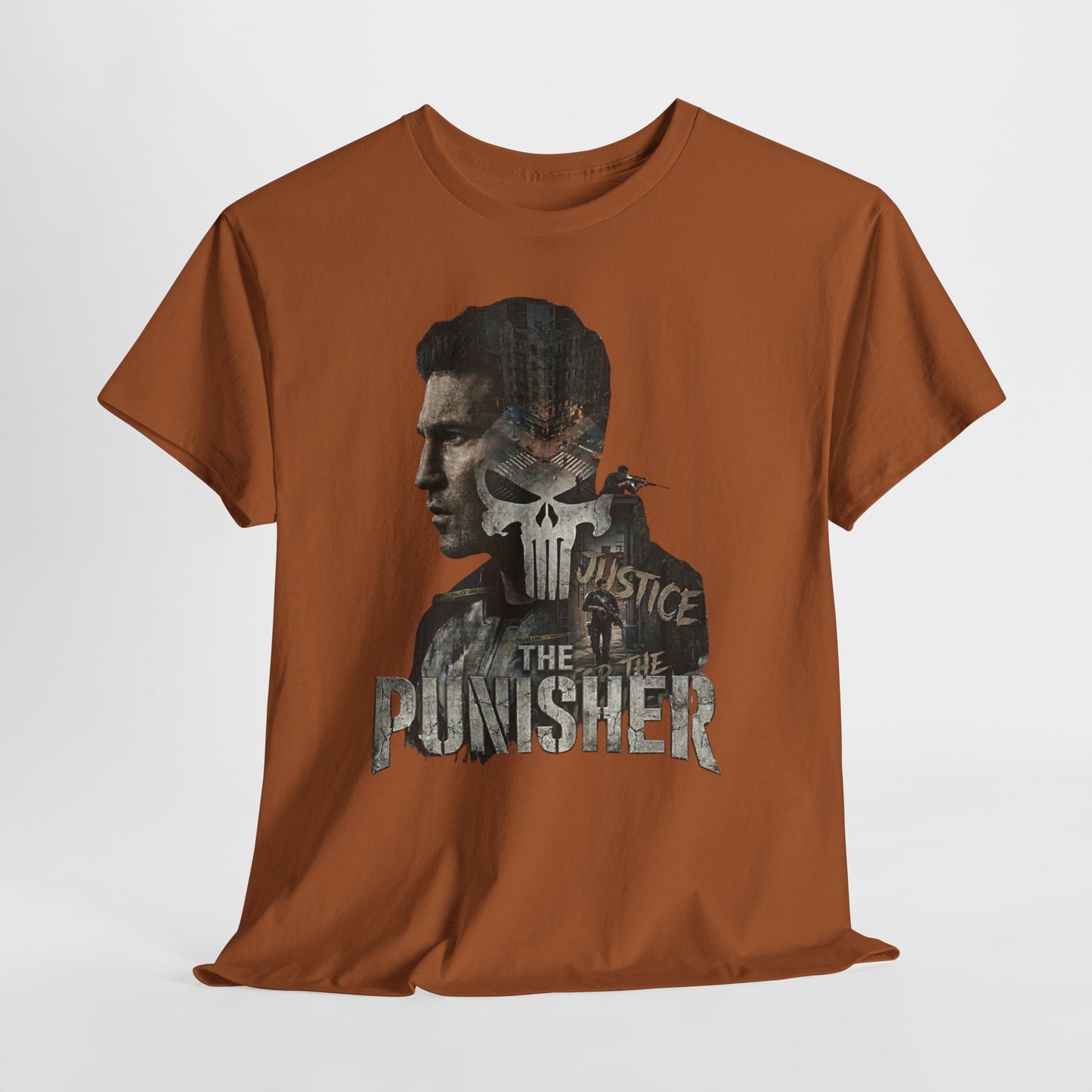 The Punisher Graphic Tee — Skull Justice Double Exposure T‑Shirt