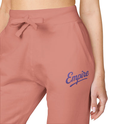 Empire Signature Embroidered Sweatpants — Minimal Fleece with Purple 'Empire' Logo