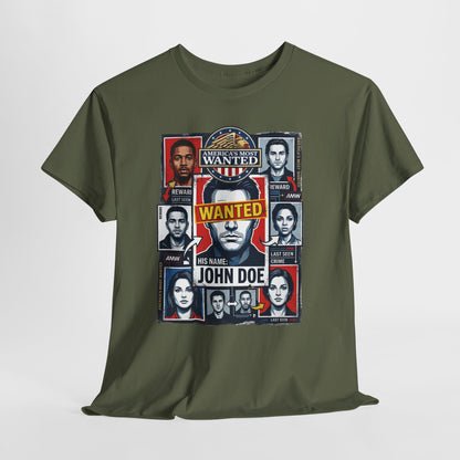 'Wanted: His Name John Doe' Retro Mugshot Collage Graphic Tee
