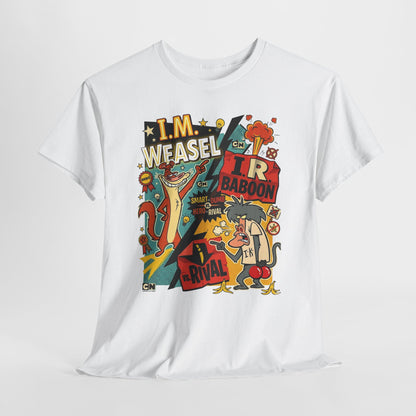 Retro Cartoon Crew Tee — "I.M. Weasel vs. I. R. Baboon" Graphic