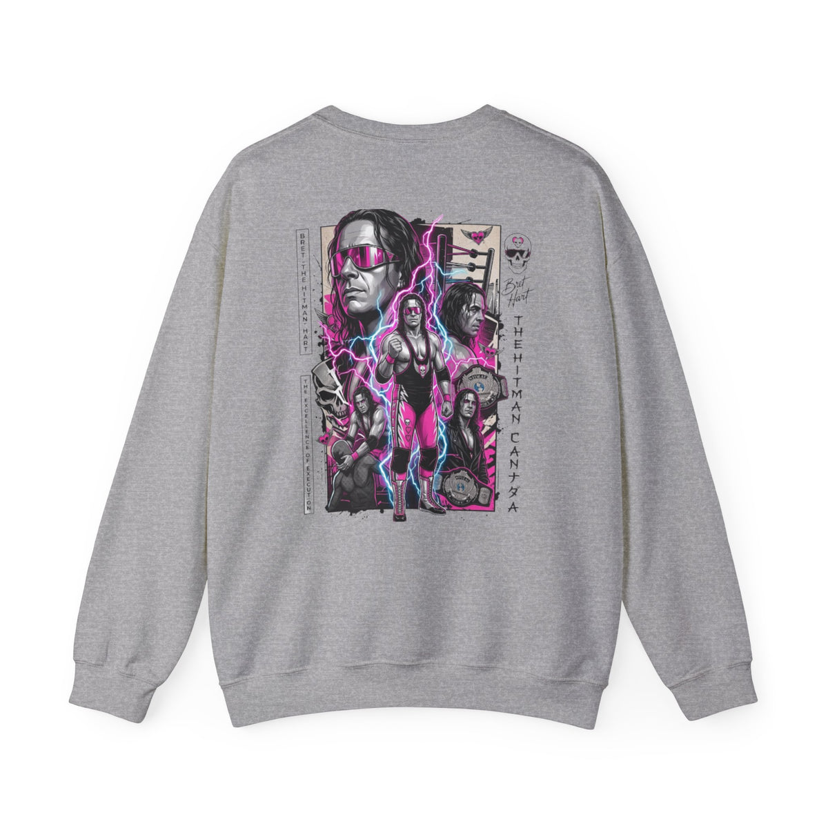 Retro Wrestling Crewneck Sweatshirt – 'The Hitman' Neon Bret Hart Graphic
