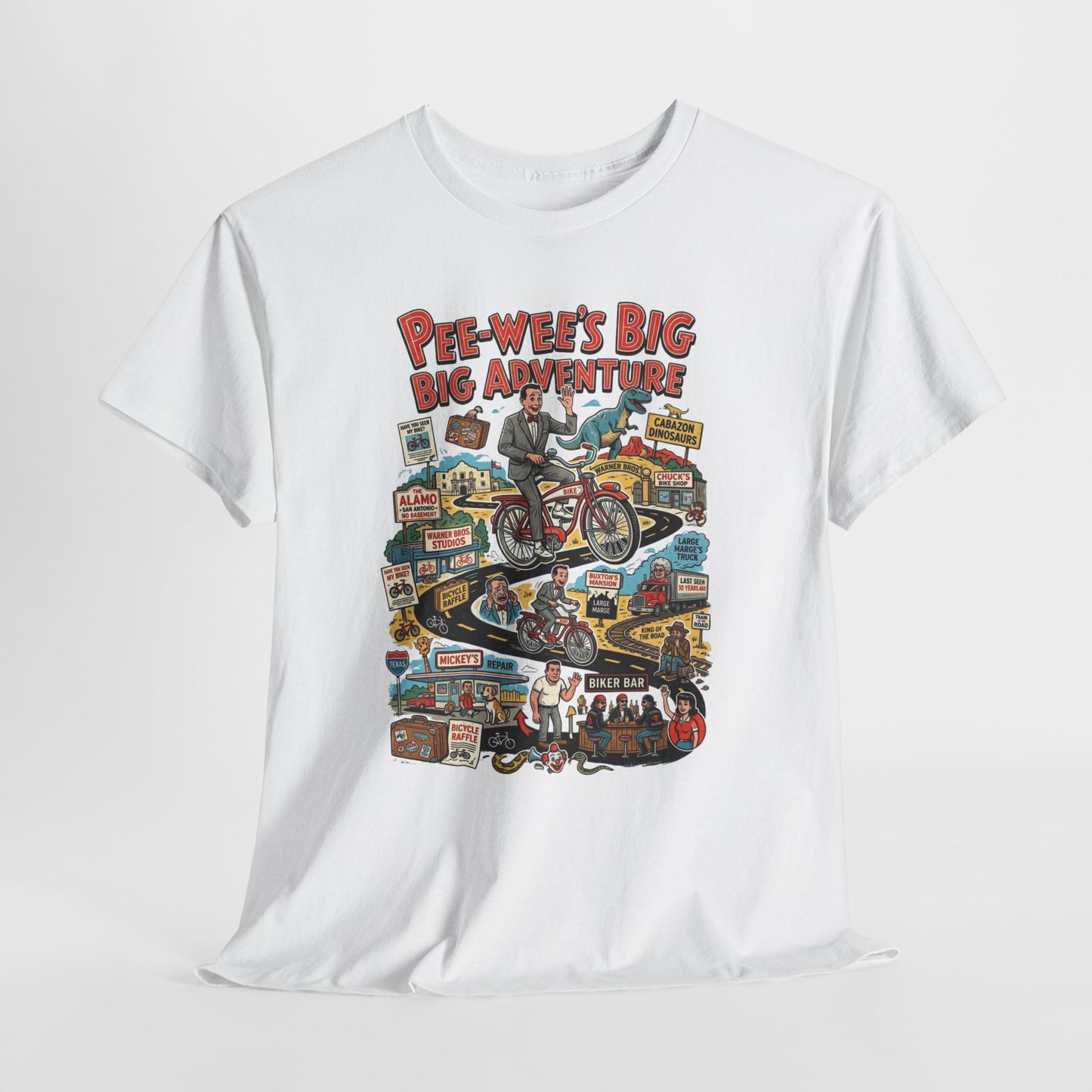 Pee-wee’s Epic Road Trip: A Collage of Adventure Graphic Tee