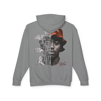 DJ Gee Q - Respect Earned Hoodie — Vintage Hip Hop Quote Pullover ("Big man, if you want respect you gotta earn it")