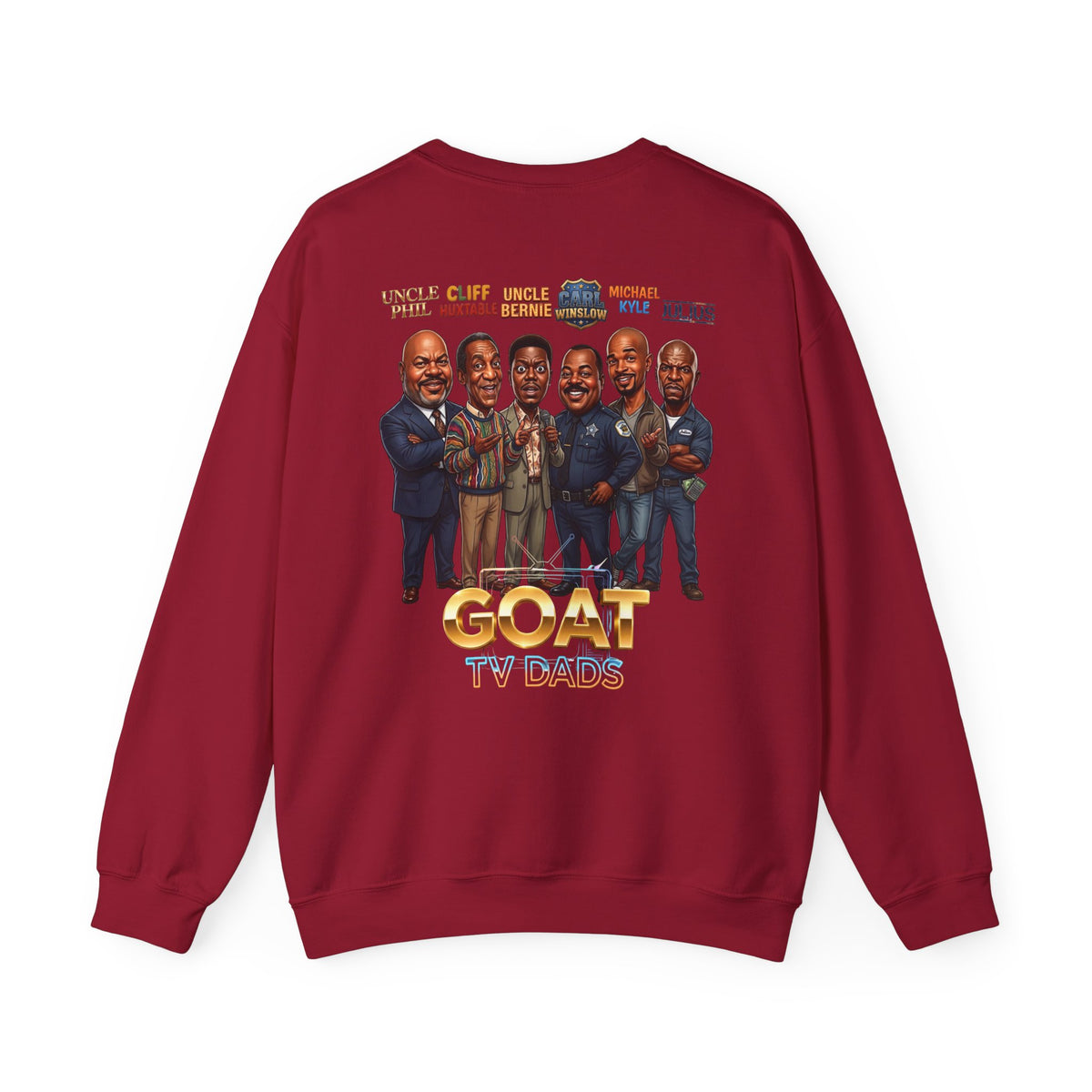 Crewneck Sweatshirt — 'GOAT' Icon Caricature Tribute Backprint