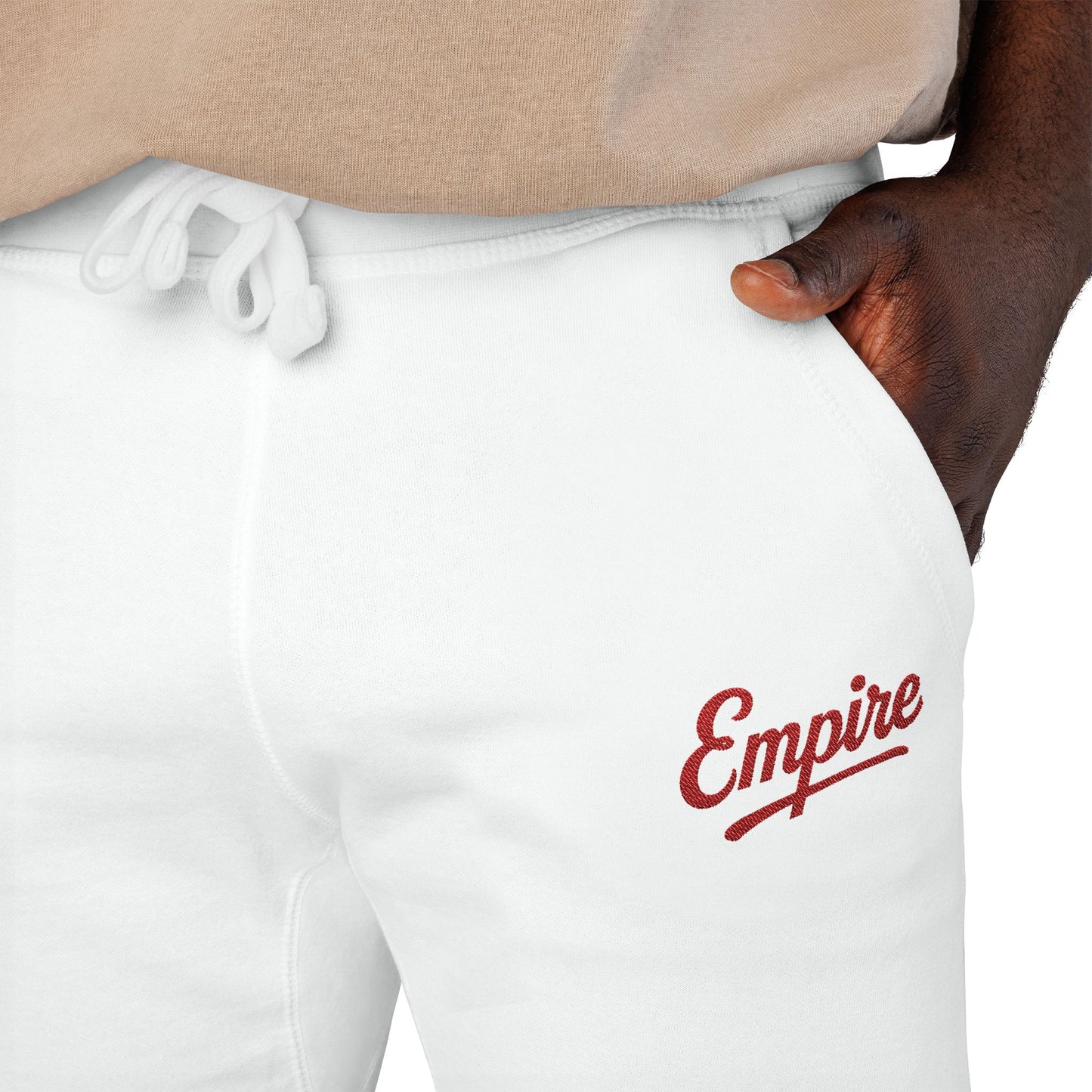 Empire Signature Embroidered Sweatpants — Minimal Fleece with Red 'Empire' Logo