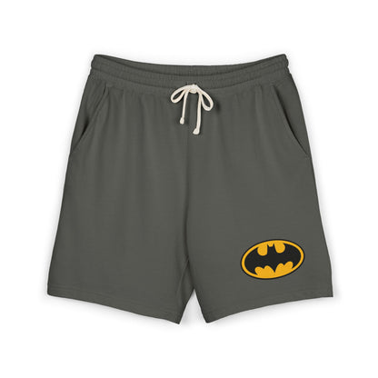 Batman Logo Fleece Sweat Shorts — Lightweight Garment-Dyed Lounge Shorts