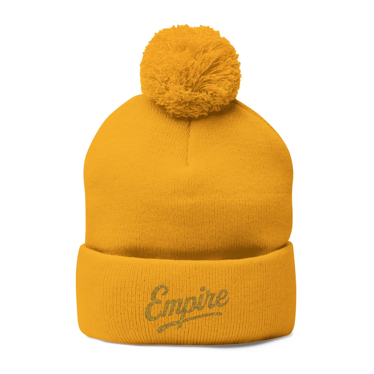 Embroidered Pom-Pom Knit Cap