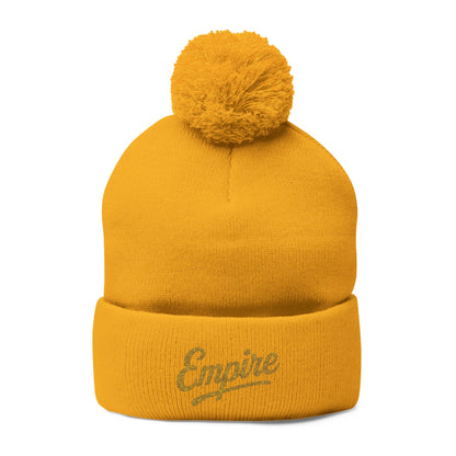 Embroidered Pom-Pom Knit Cap