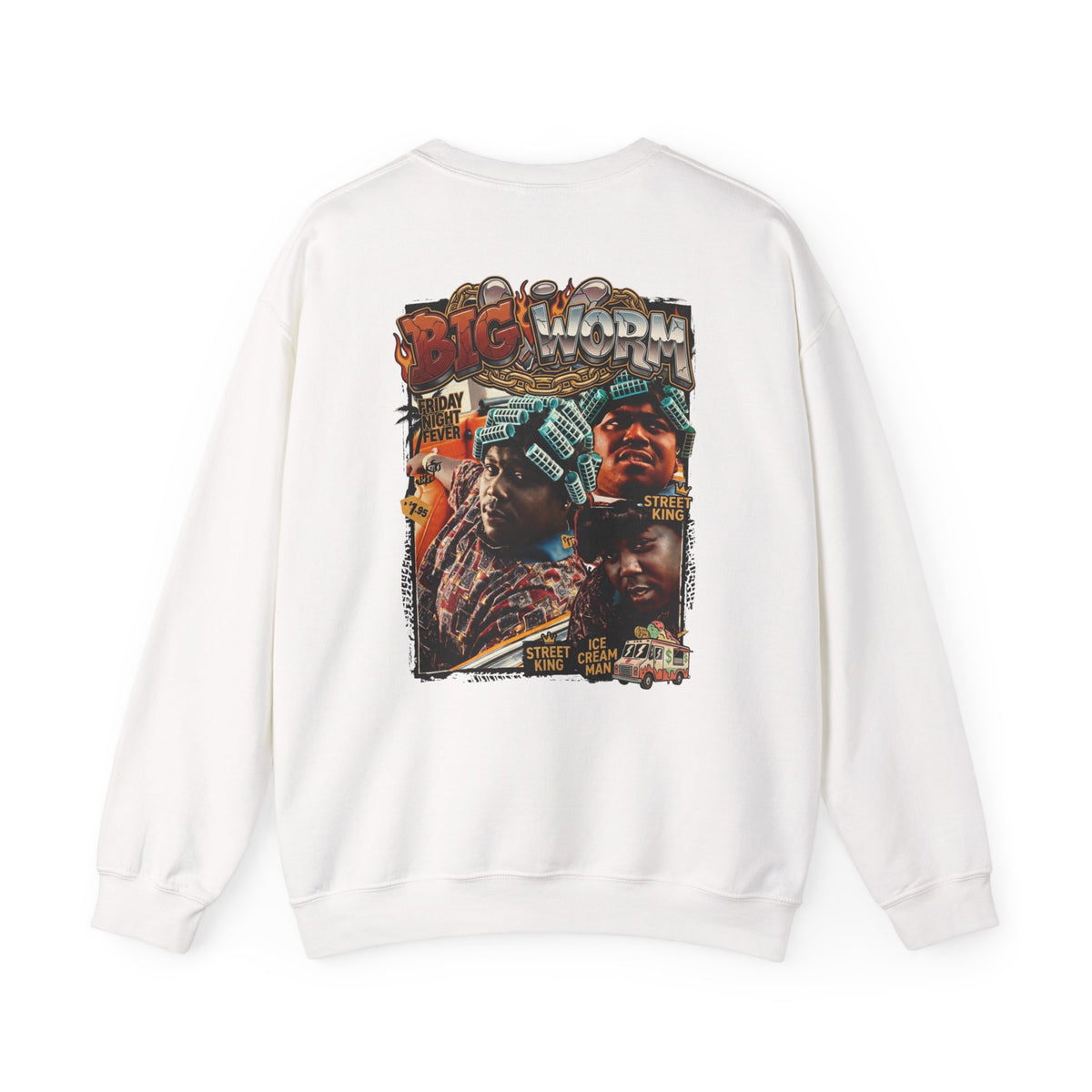 Big Worm Collage Crewneck Sweatshirt — Retro Hip‑Hop Graphic