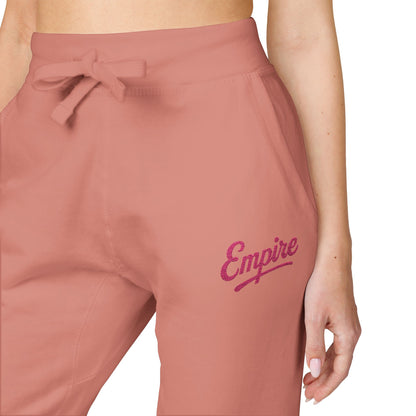 Empire Signature Embroidered Sweatpants — Minimal Fleece with Pink 'Empire' Logo