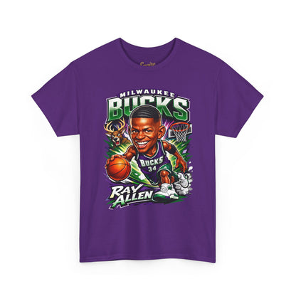 Milwaukee Bucks Retro Player Cartoon Tee — 'Ray Allen' Basketball Graphic T-Shirt