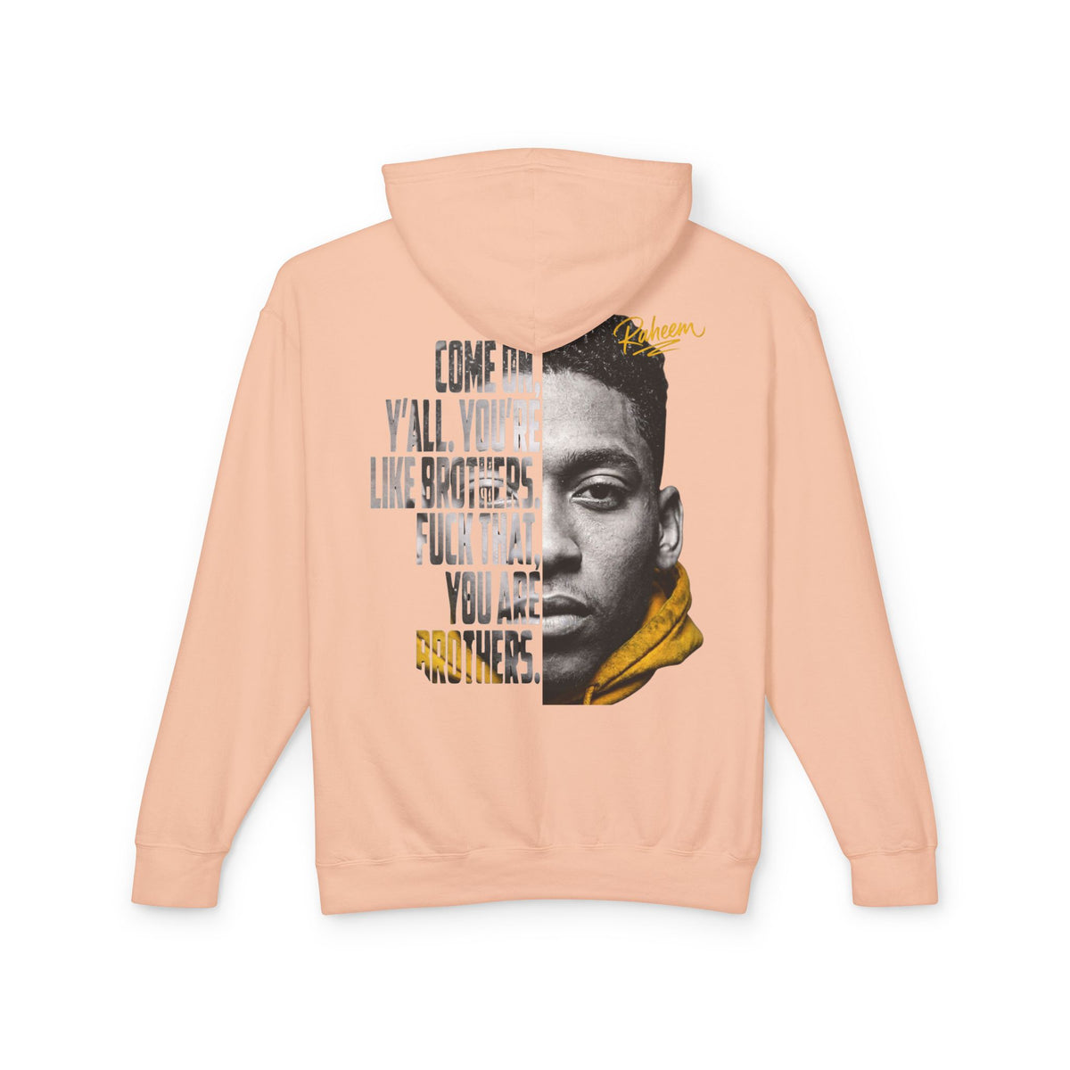Raheem Hoodie — 'Juice' Portrait Hoodie with Quote (Half-Face Design)