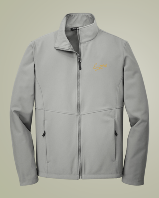Empire Softshell Jacket – Light Gray Zip-Up with Gold Embroidered Logo