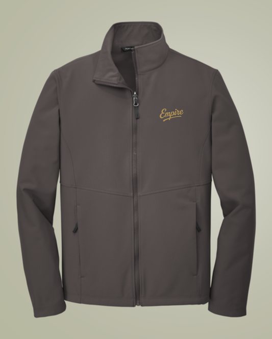 Empire Softshell Jacket – Light Gray Zip-Up with Gold Embroidered Logo