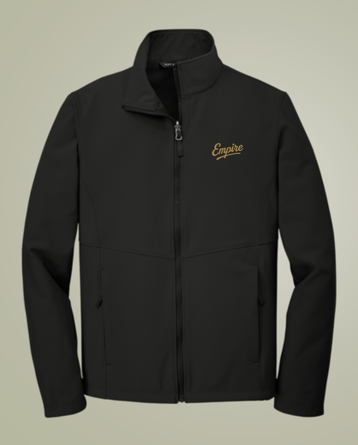 Empire Softshell Jacket – Light Gray Zip-Up with Gold Embroidered Logo