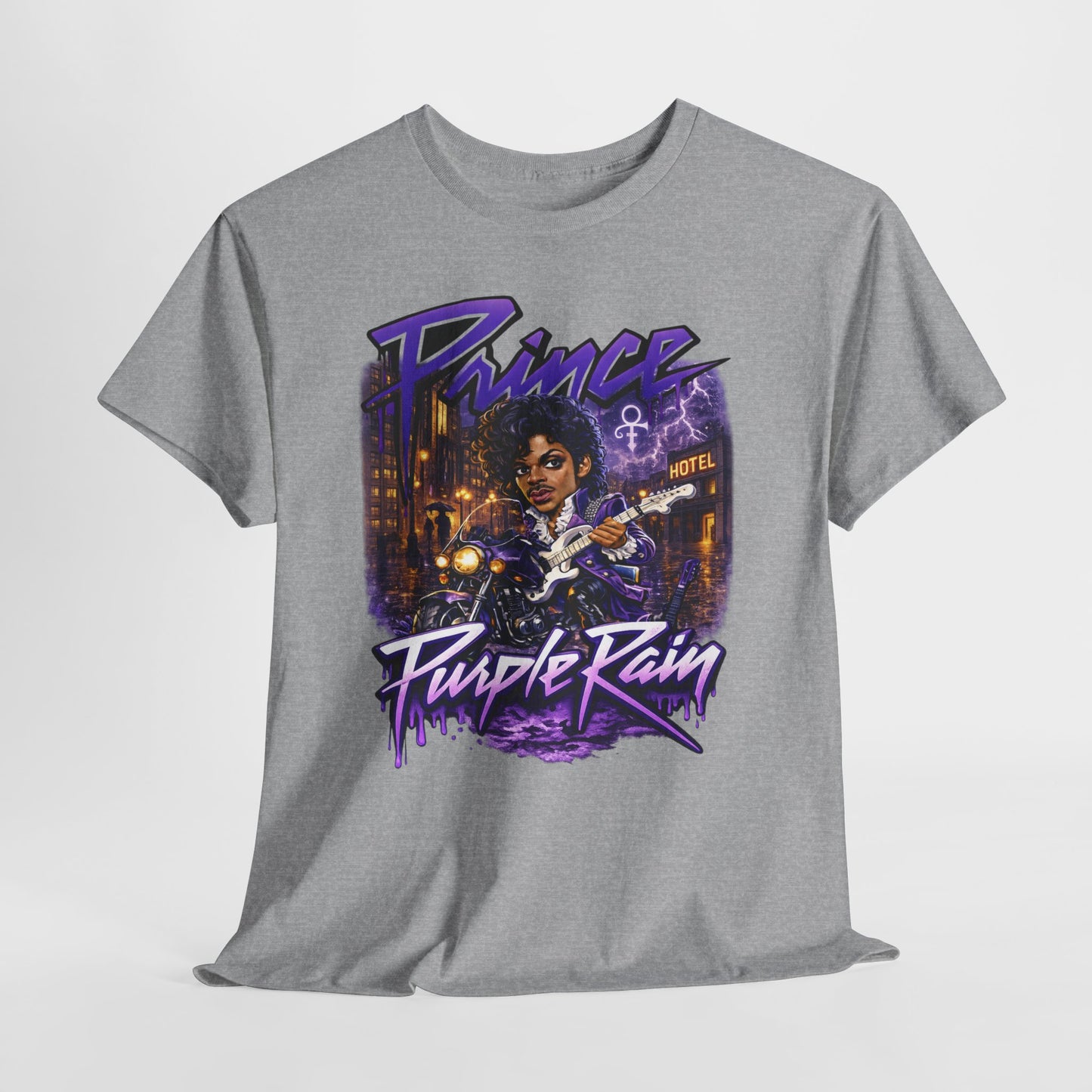 Purple Rain Graphic Tee – Retro 80s Guitar Vintage Concert Shirt