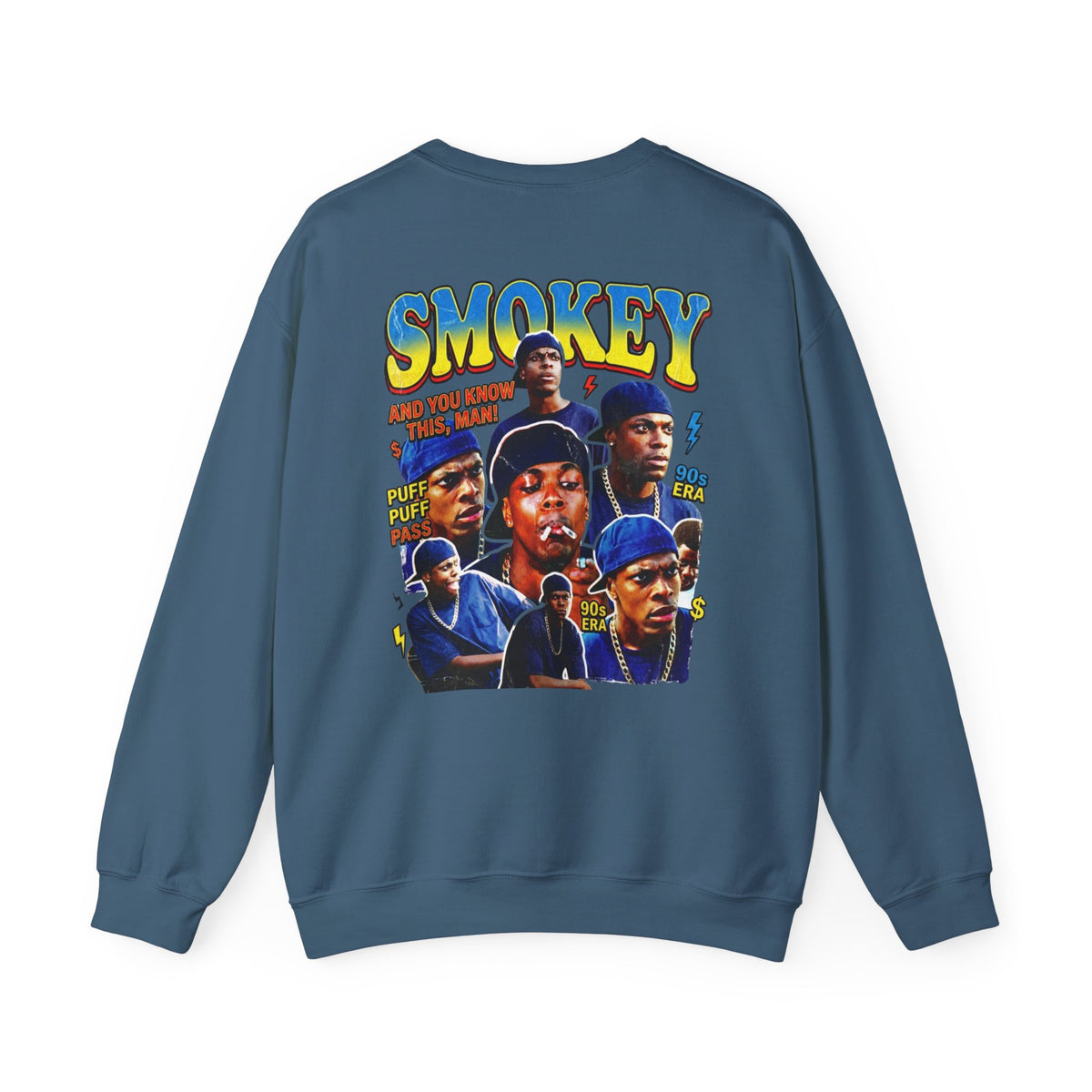 Smokey Graphic Sweatshirt – Retro Hip-Hop Photo Collage Crewneck