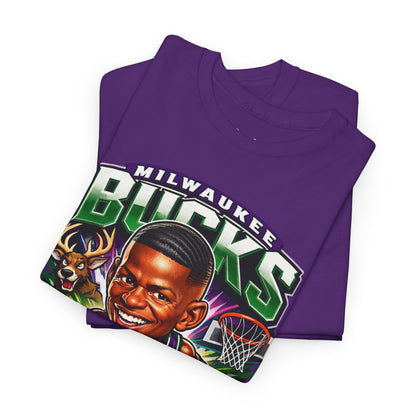 Milwaukee Bucks Retro Player Cartoon Tee — 'Ray Allen' Basketball Graphic T-Shirt
