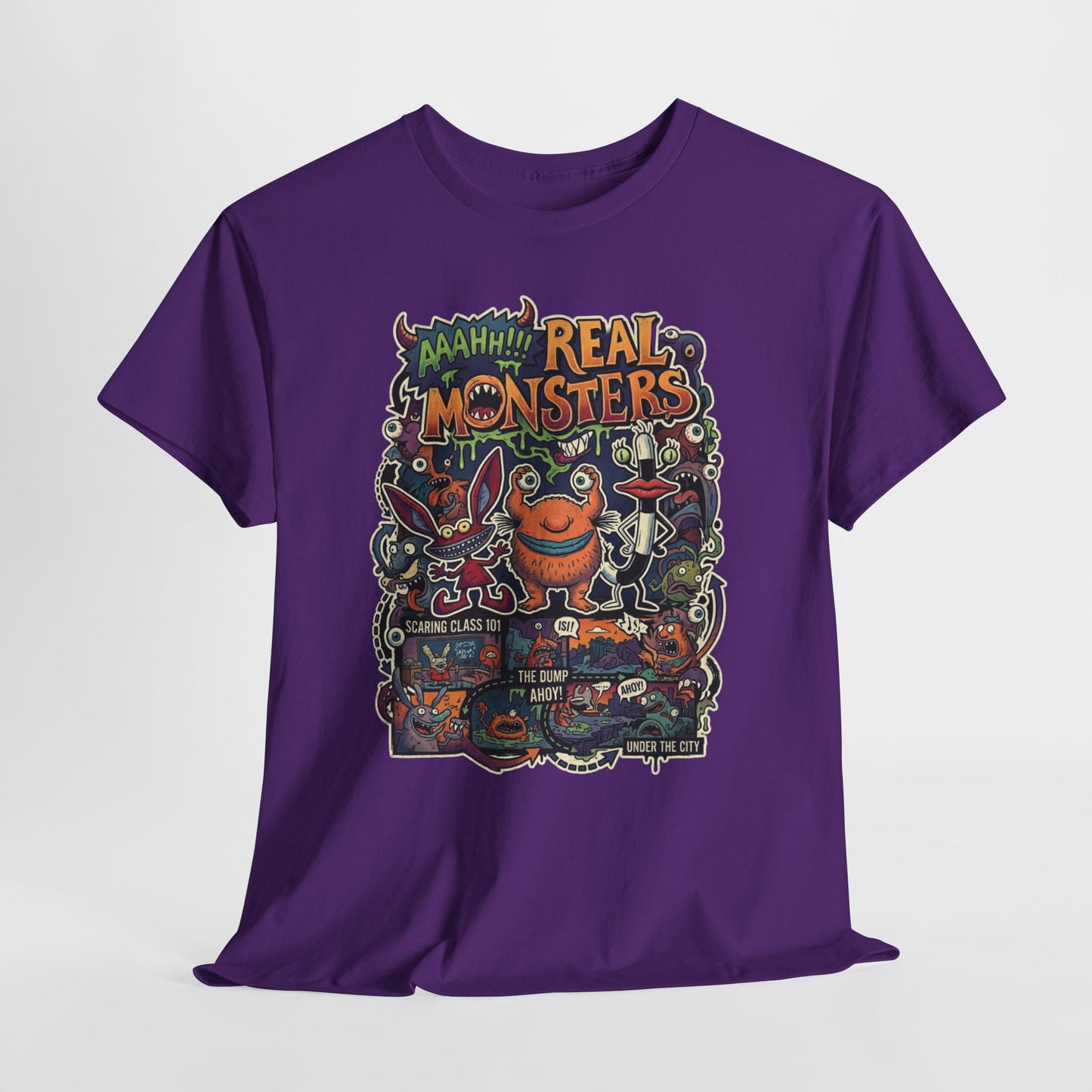 Retro 'Real Monsters' Graphic Tee — Vintage Cartoon Monster Illustration Shirt