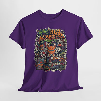 Retro 'Real Monsters' Graphic Tee — Vintage Cartoon Monster Illustration Shirt