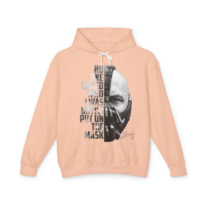 Bane Mask Split-Face Hoodie — "No One Cared Who I Was Until I Put On the Mask" Graphic