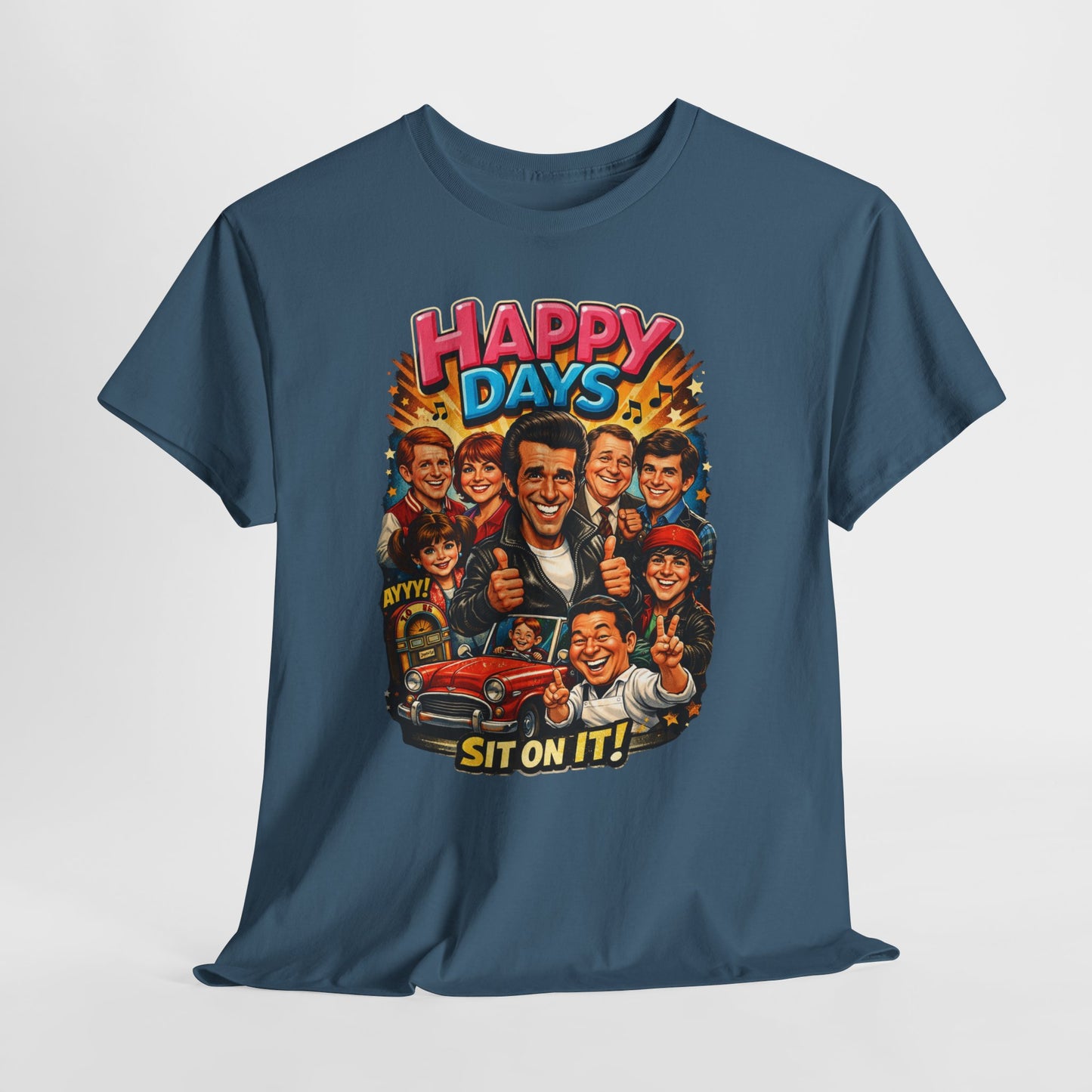 Happy Days Retro TV Cast T-Shirt — "Sit On It!" Vintage 70s Sitcom Tee