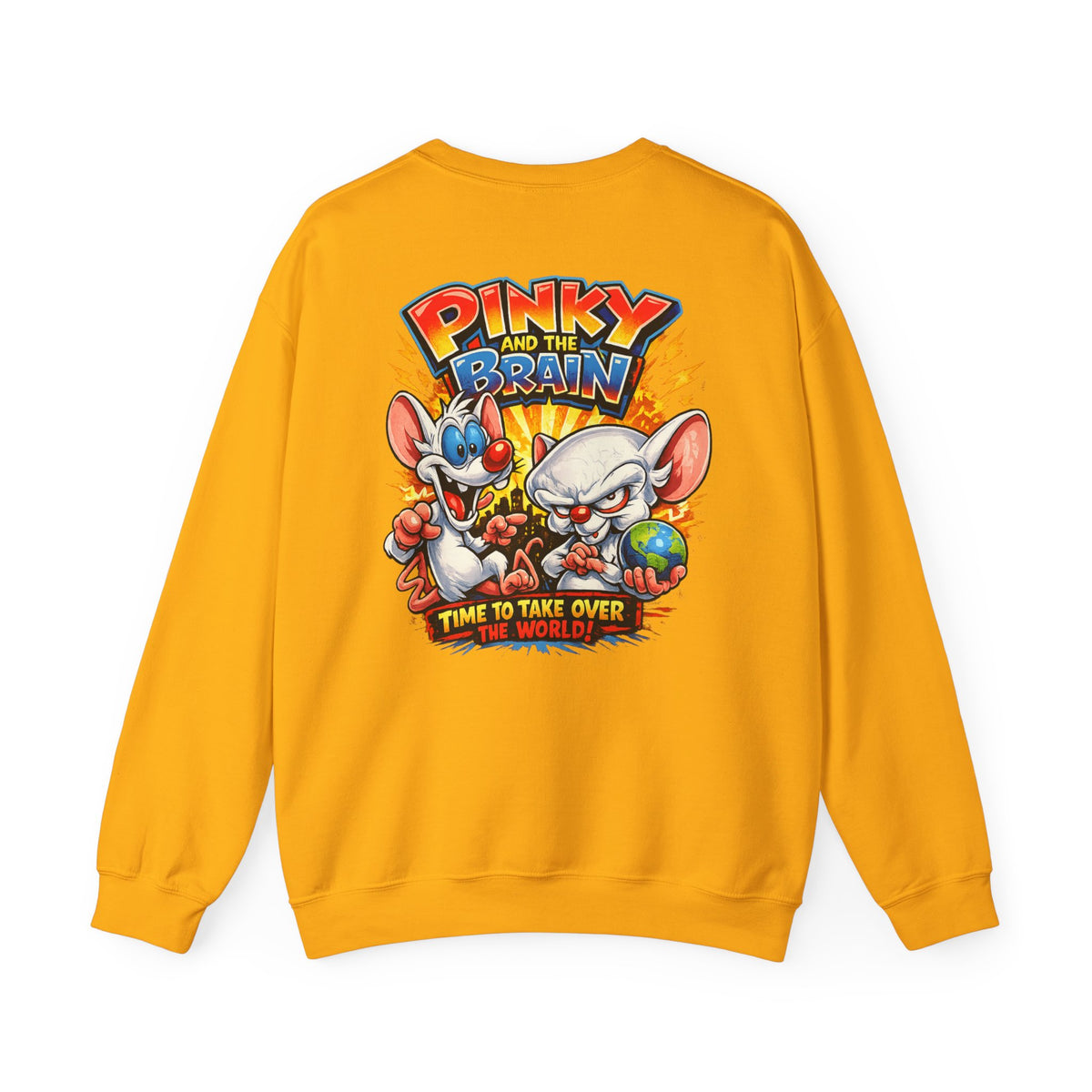 Pinky and the Brain Crewneck Sweatshirt - 'Time to Take Over the World' Graphic