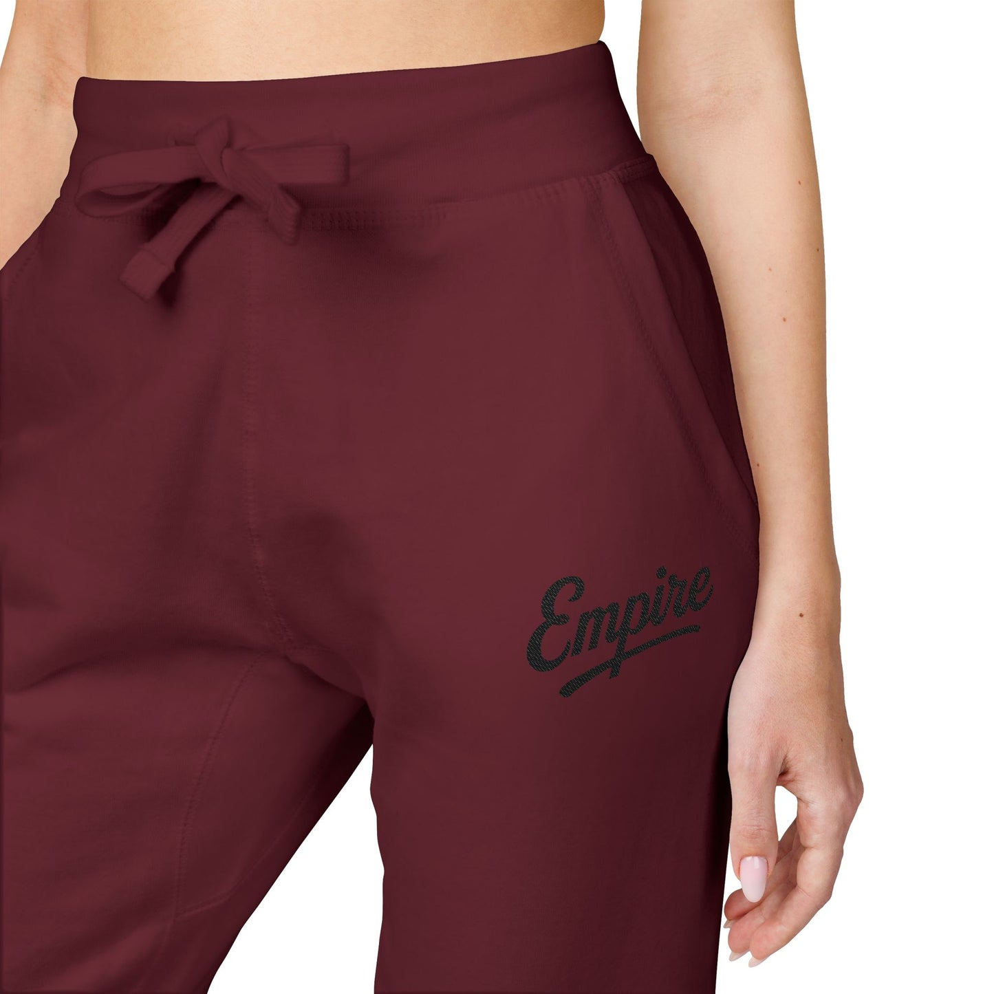 Empire Signature Embroidered Sweatpants — Minimal Fleece with Black 'Empire' Logo