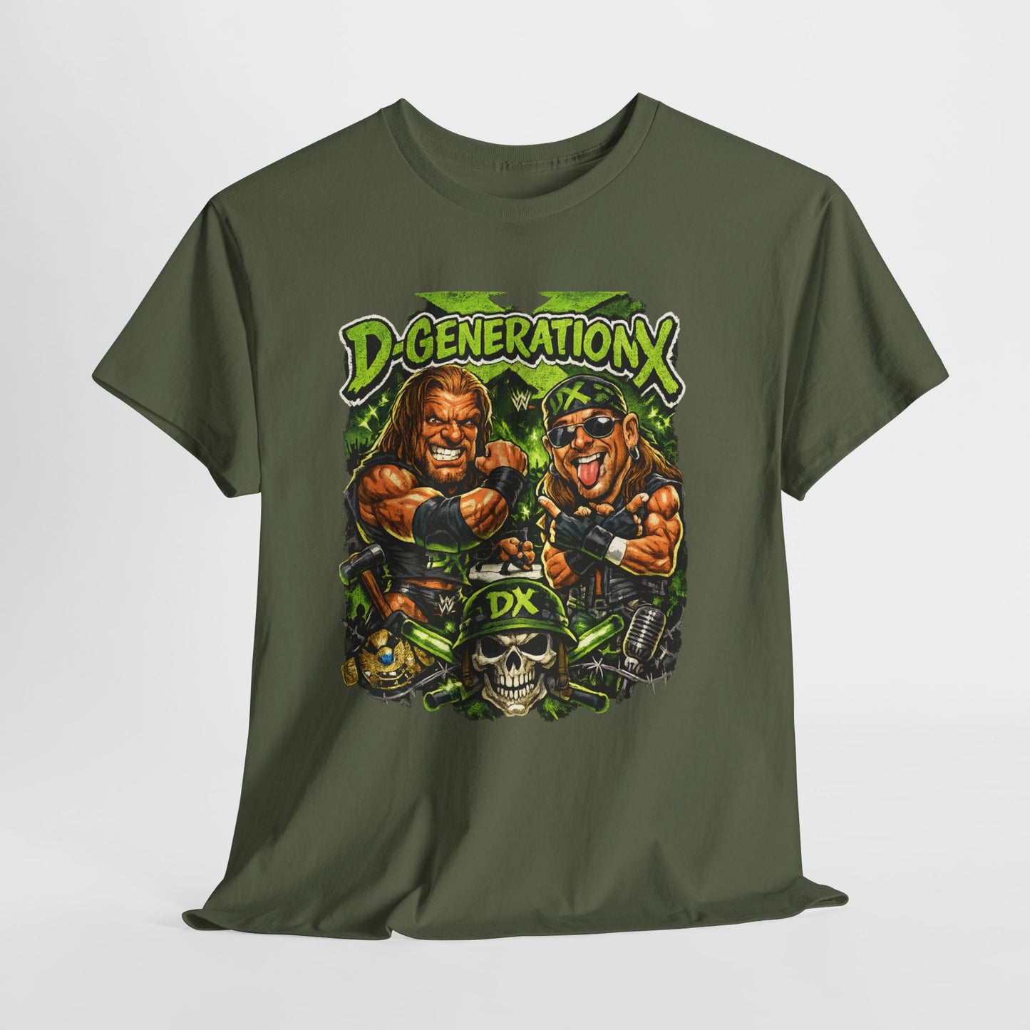 D-Generation X Retro Wrestling Tee — DX Skull & Heroes Graphic T-Shirt