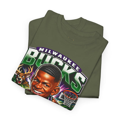 Milwaukee Bucks Retro Player Cartoon Tee — 'Ray Allen' Basketball Graphic T-Shirt