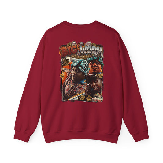 Big Worm Collage Crewneck Sweatshirt — Retro Hip‑Hop Graphic