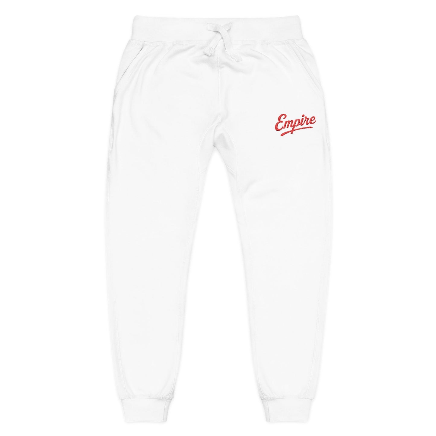 Empire Signature Embroidered Sweatpants — Minimal Fleece with Red 'Empire' Logo