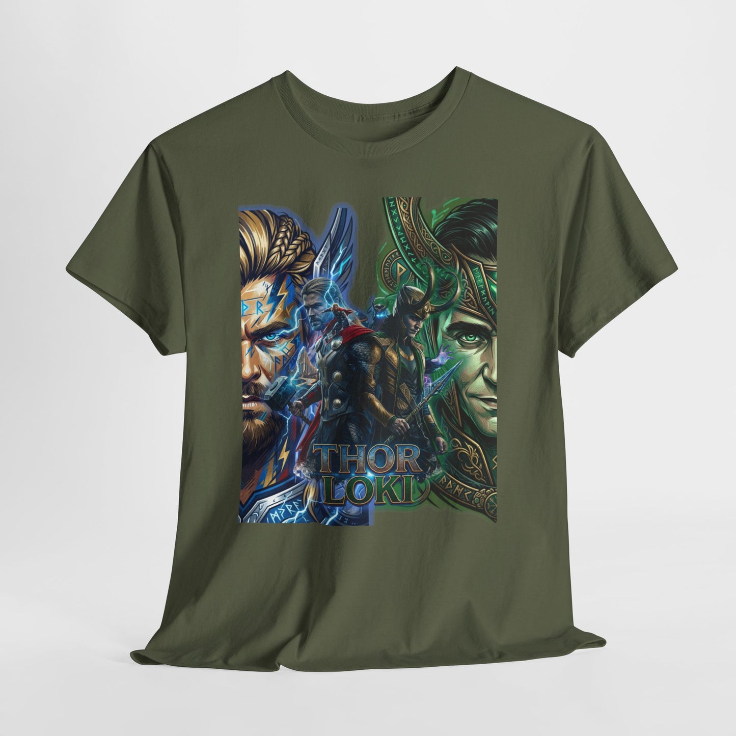 Thor vs Loki Graphic Tee — Mythic Norse Superhero Split-Face Design