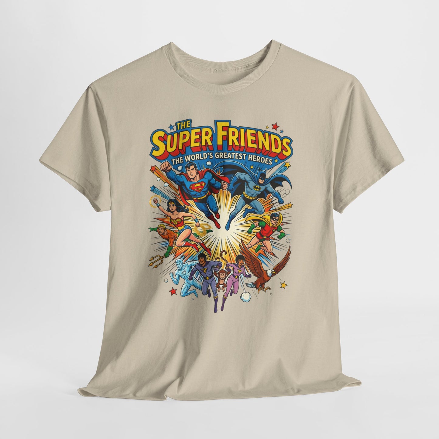 Super Friends Retro Graphic Tee — Classic Cartoon Superhero T-Shirt