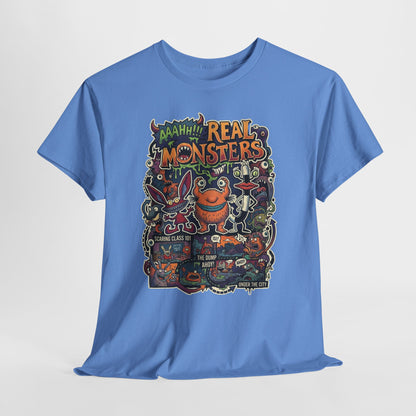 Retro 'Real Monsters' Graphic Tee — Vintage Cartoon Monster Illustration Shirt
