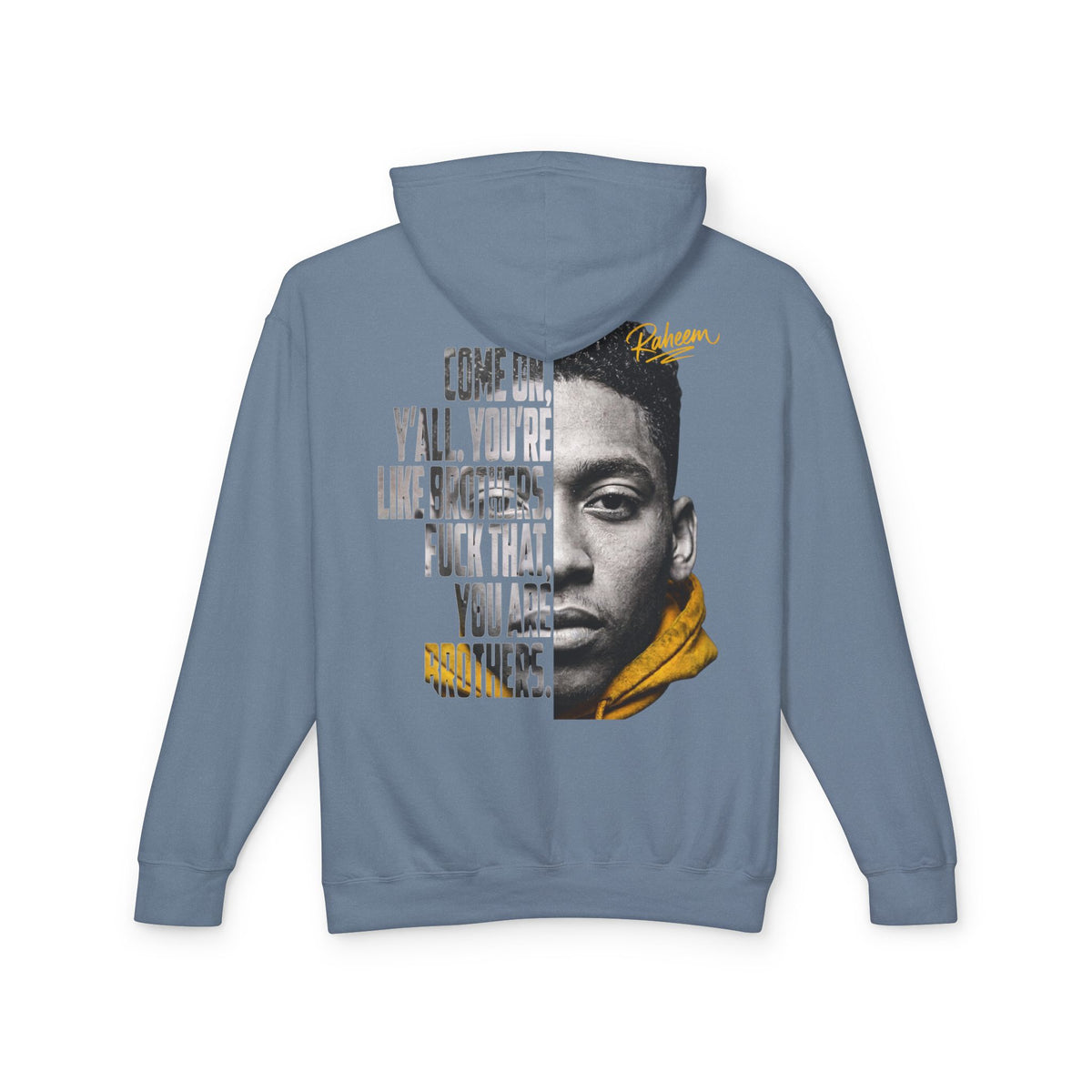 Raheem Hoodie — 'Juice' Portrait Hoodie with Quote (Half-Face Design)