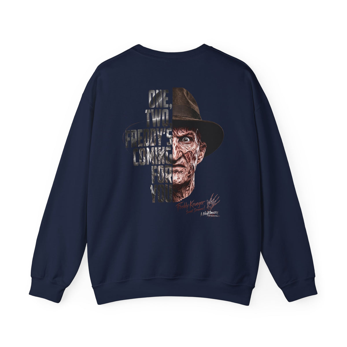 Freddy Krueger Crewneck Sweatshirt – "One, Two... Freddy's Coming For You" Horror Pullover