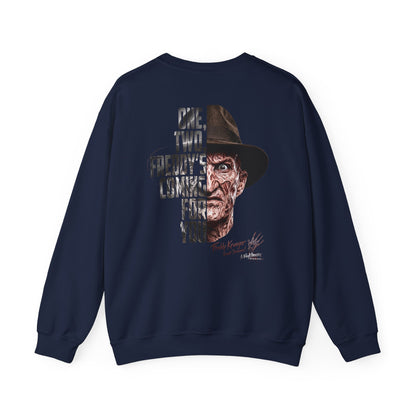 Freddy Krueger Crewneck Sweatshirt – "One, Two... Freddy's Coming For You" Horror Pullover