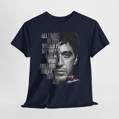 Tony Montana 'Scarface' Graphic Tee — Bold Quote Face Design