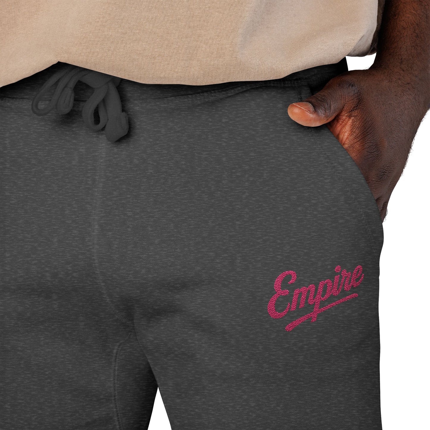 Empire Signature Embroidered Sweatpants — Minimal Fleece with Pink 'Empire' Logo