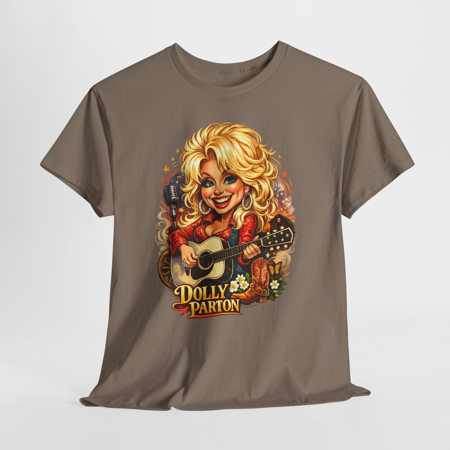 Dolly Parton Caricature Graphic Tee – Guitar Country Music Fan Shirt