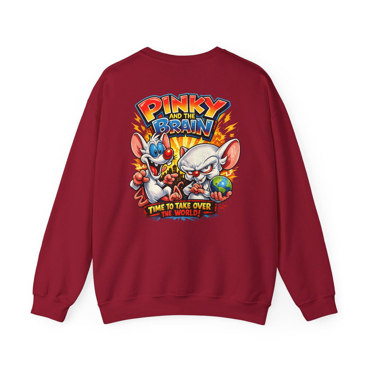 Pinky and the Brain Crewneck Sweatshirt - 'Time to Take Over the World' Graphic