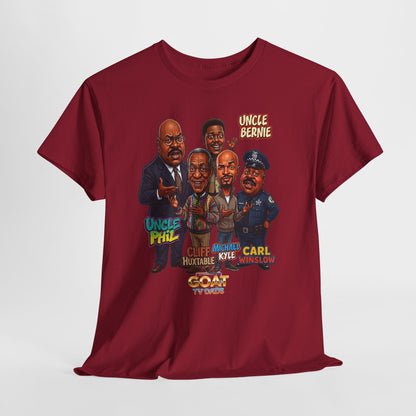 Retro TV Comedy Dads Caricature T‑Shirt — 'GOAT' Character Tee