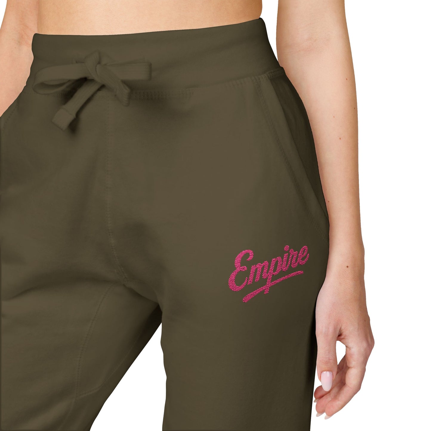 Empire Signature Embroidered Sweatpants — Minimal Fleece with Pink 'Empire' Logo